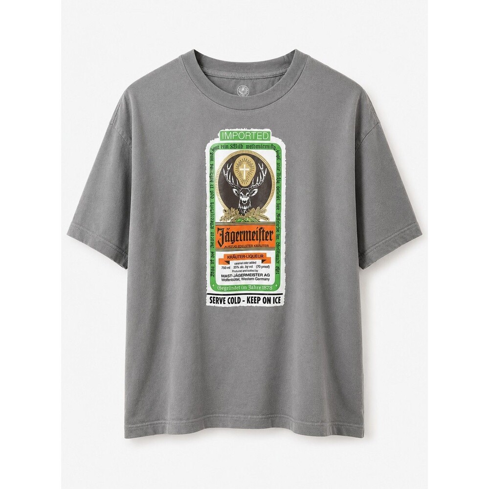 Jagermeister Imported Gray Graphic T-Shirt Serve Cold Keep On Ice Size L Vintage